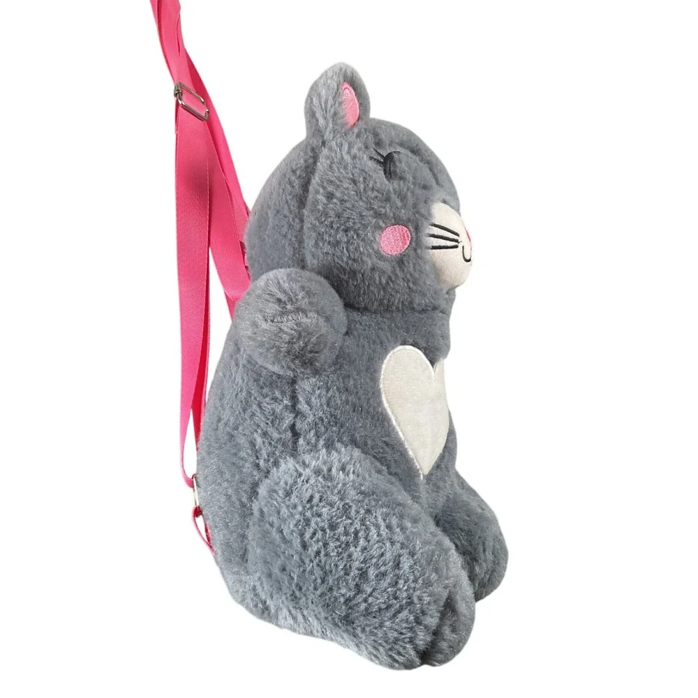 Wonder Nation Gray Cat‎ Plush Backpack Toddler Kids Cute Heart Bag
